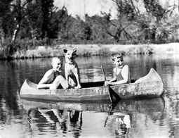 Tom Banfield on the Farm Dam, where now Blue Lake, Grampians Paradise is